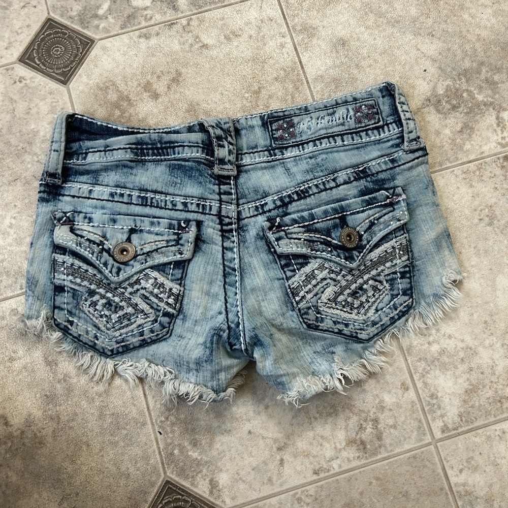Hydraulic Blue Jean Shorts with Frayed Hem